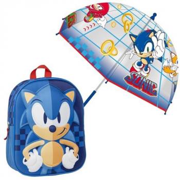 Set Mochila 3D Sonic + Paraguas Burbuja