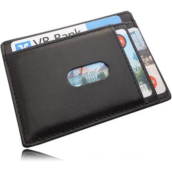 Extraplano Tarjetero para Tarjeta de crédito Vegetal Cuero curtido (Negro)