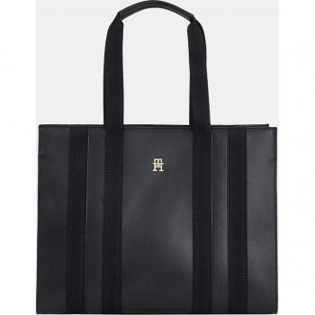 Bolso mediano a rayas de Tommy Hilfiger en color negro
