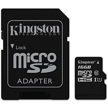 Kingston SDCA10/16GB Memory Card, 16 GB, microSDHC, Class 10, UHS-I, U1