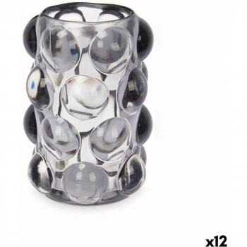 Portavelas de Cristal Gris con Microesferas 8,4 x 12,5 cm (12 Unidades)