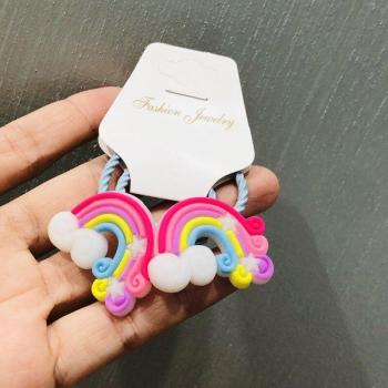 2 unids/set gomas de pelo elásticas arco iris para niñas