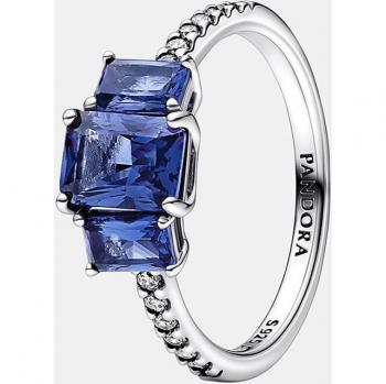 Anillo Pandora Timeless Tres Gemas Azul Plata
