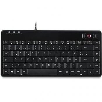 Perixx Periboard-505H PLUS Tastiera Mini USB Nera con Trackball e Hub USB