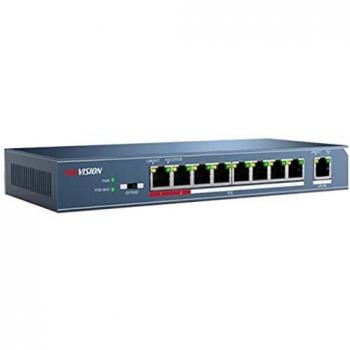 Hikvision 8 Port Fast Ethernet Switch Poe+ Unmanaged. +1 Porta Uplink Da 100m. 802.3af/at