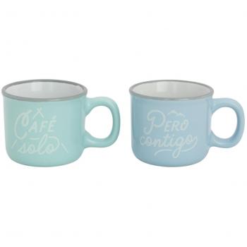 Mr. Wonderful Set de 2 tazas espresso con mensaje Café solo, pero contigo