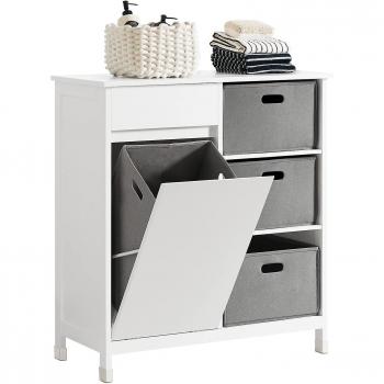 SoBuy: Mueble para Ropa Sucia Armario Multifuncional para Baño con 1 Cesto y 1 Cajón 3 Cestos Separados Blanco