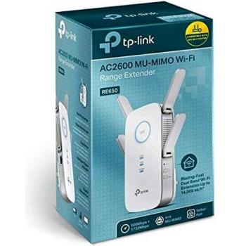 TP-Link RE650 AC2600 Ripetitore WiFi Wireless, WiFi Extender, Access Point, Velocità Dual Band 2600Mbps, ‎1 Porta Gigabit, MU-MIMO, Beamforming, Amplificatore Segnale Wi-Fi, TP-Link Onemesh, Bianco