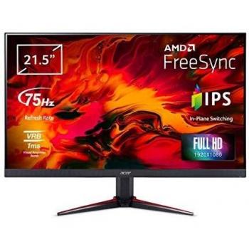 Acer Nitro VG220Qbmiix Monitor Gaming FreeSync da 21.5, Display IPS Full HD (1920x1080), 75 Hz, 16:9, 250 cd/m², Tempo di Risposta 1 ms(VRB), VGA, 2xHDMI, Audio In/Out, Speaker Integrati, Nero