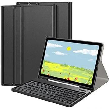 IVSOTEC Custodia con Tastiera per Samsung Galaxy Tab S6 Lite 10.4 Pollici (SM-P610/ P615) 2020, Slim Cover con Rimovibile Magnetica Wireless Bluetooth Tastiera, Nero