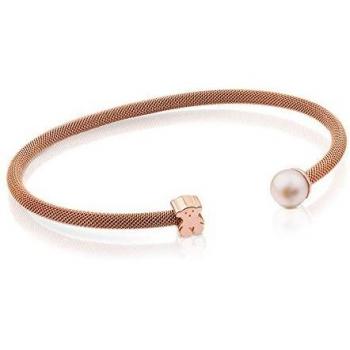 Esclava Icon Mesh de acero IP rosa y bañada en oro 18 kt sobre plata rosa con perla