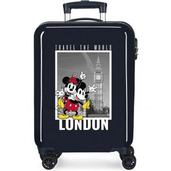 Maleta de cabina rígida Mickey y Minnie Londres 55 cm azul