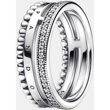 Anillo Pandora Signature de Plata con Pavé y Cuentas