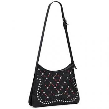 Bandolera Desigual Yankee Manaos en tono negro con acabado de piel troquelada