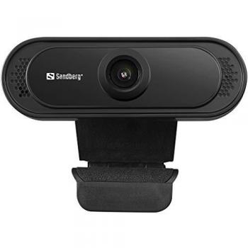 Sandberg USB FHD 2MP Webcam con Microfono, 1080P, 30FPS, Lente in Vetro, 60°, Clip-on/Stand, Garanzia 5 Anni