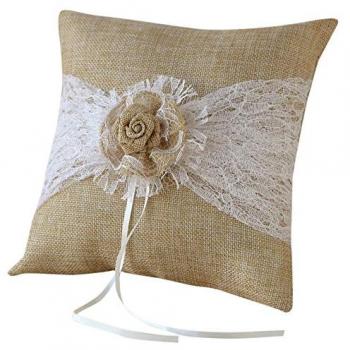 Cojín para alianzas Mopec con tela de saco y puntilla, tostado, 1 unidad