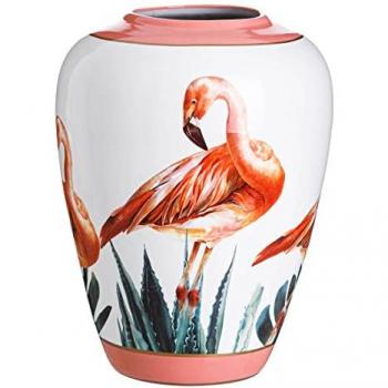 Jarrón Cerámica Coral Blanco Flamenco Rosa 36 x 36 x 48 cm