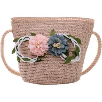 Bolso de paja pequeño con flor para niños