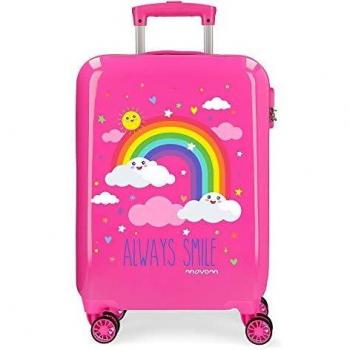MOVOM Arcoiris Siempre Sonríe, Maleta De Cabina Rígida 55cm Niñas, Rosa (Pink), 38x55x20 Cm