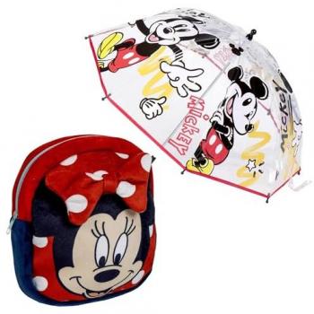 Set de mochila infantil Minnie y paraguas burbuja Mickey