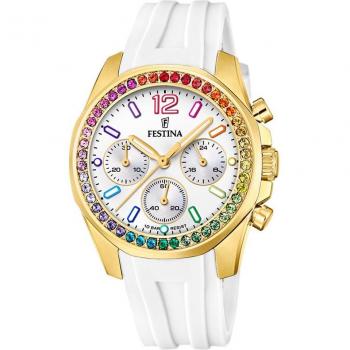 Reloj De Mujer Festina Rainbow F20650/2 Con Esfera Blanca