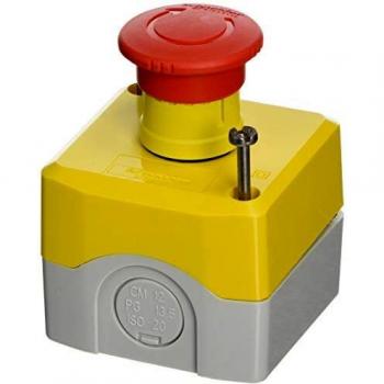 Schneider Electric XALK178F Plástico Estación de Control, Tapa Amarilla, 1 Pulsador Seta Rojo 40 Ø, 2NC, Gris Claro