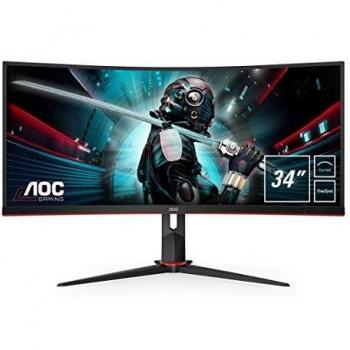 AOC Monitor Italia CU34G2/BK Monitor Gaming Curvo da 34, WQHD 3440 x 1440 a 100 Hz, HDMI, DisplayPort, FreeSync, Tempo di Risposta 1 ms, Nero/Rosso