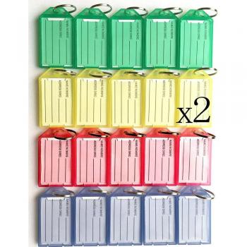 Etiquetas transparentes de plástico para llaves XRHYY, 50 unidades, con anillo dividido