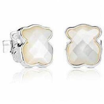 TOUS Pendientes de Plata de Primera Ley con Motivo en Nácar Facetado, Elegantes y Sobrios, Colección Icon Color (Motivo de 0,9 cm)