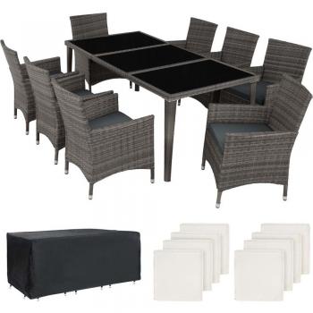 Conjunto Jardín 8 plazas en rattan sintético resina tejida + 2 juegos de fundas y funda protectora gris