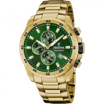 Reloj Festina Timeless Chronograph F20541/3 Verde Correa De Acero, Hombre