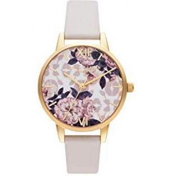 Olivia Burton Reloj Analógico de Cuarzo para mujer con correa de cuero vegana Rosa