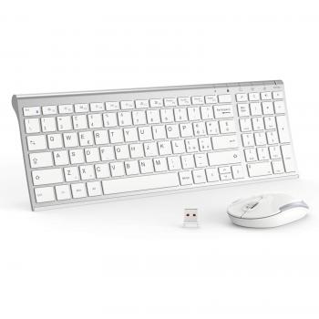 IClever Tastiera e Mouse Wireless con Tastiera e Mouse Portatili Wireless 2.4G, Batteria Ricaricabile Design Ergonomico Dimensioni Regolari Sottile Connessione Stabile DPI Regolabile (Argento e Bianco)