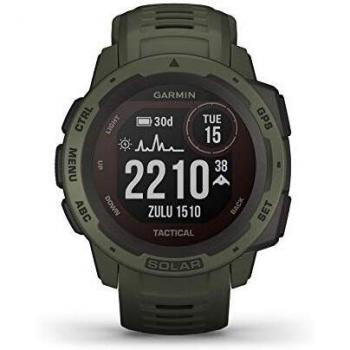 Garmin Instinct Tactical Solar, Reloj inteligente con GPS resistente al agua, func. tácticas, función de carga solar, func. deportivas, pulsioximetría y notificaciones del smartphone, Verde Militar