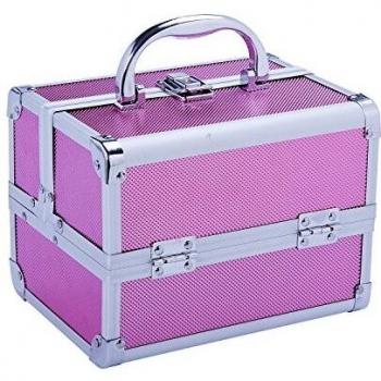 Maletín de Maquillaje HOMCOM con Espejo y Bandejas 3 Niveles Rosa 15x15x20 cm