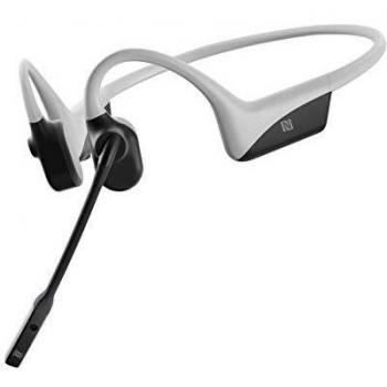 AfterShokz OpenComm Wireless Stereo Bone Conduction Bluetooth Headset with Noise-Canceling Boom Microphone for Office Home Business Trucker Drivers Commercial Use (White)