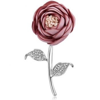 Broche de Imitación de Perlas y Cristales con Flores de Tela