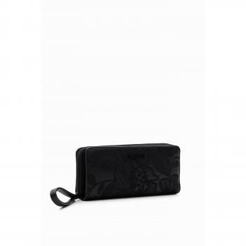 Cartera grande negra con bordado de flores Desigual