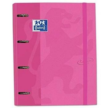 Oxford, Archivador 4 anillas con recambio 100 hojas, Europeanbinder Touch A4+, color rosa pastel
