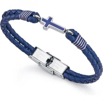 Pulsera Viceroy Next de acero con cuero trenzado azul 1488P01013