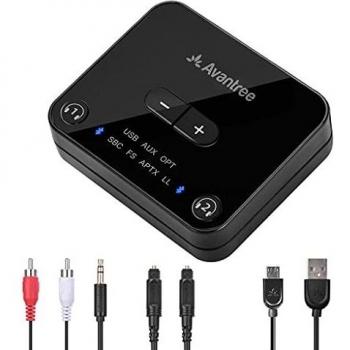 Avantree Audikast Plus Class 1 Bluetooth 5.0 Transmitter for TV with Volume Control, aptX Low Latency Wireless Audio Adapter for 2 Headphones (Optical SPDIF In/Out, AUX, RCA, USB)