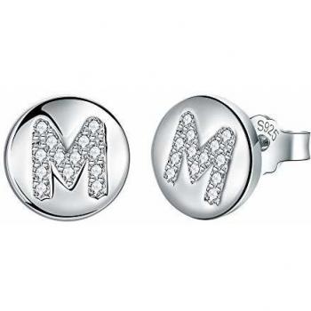 Pendientes Letra Inicial M Plata de Ley 925 Hipoalergénicos con Circonita Cúbica
