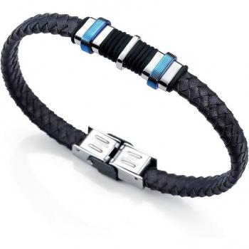 Pulsera de acero, IP negro y piel azul para hombre de Viceroy Fashion