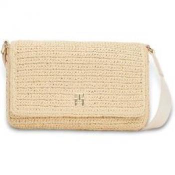 Bolso Mensajero Tommy Hilfiger Rafia Beige Transformable