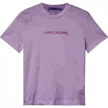 Camiseta Calvin Klein Jeans Shrunken INSTITUTIONAL Cuello extendido, Blanco Brillante, S para Mujer