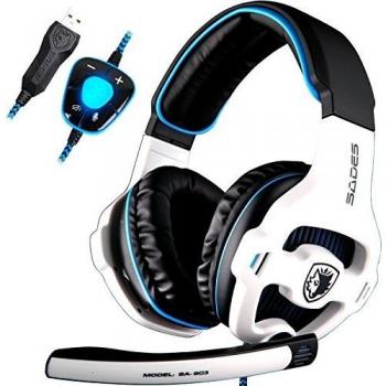 Sades SA903 Gaming Headset 7.1 Cuffie Gaming USB Surround Sound Stereo PRO Cuffie per pc Auricolari con Microfono Bass Deep Bass Controllo del Volume dell'orario LED per i Giocatori del PC (Bianco)