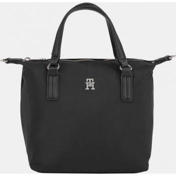 Tommy Hilfiger Tote pequeño de tejido reciclado en negro con logo TH y cremallera
