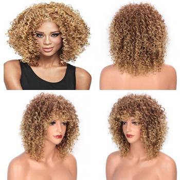 AISI HAAR Afro Lockenperücke 14 Zoll Ombre Schwarz-Rosa