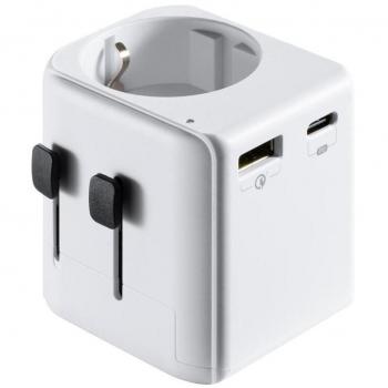 Enchufe Universal Ewent EW1472 UE Schuko a USA/UK/AUS/China 1 x USB / 1 x USB Tipo C