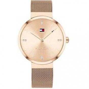 Tommy Hilfiger Reloj Analógico de Cuarzo para mujer con correa de malla de acero inoxidable color oro rosado